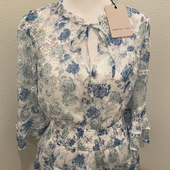 NWT Womens Adelyn Rae Sheer White With Blue Flowers Dress Mini Size XS​​​​​​ - Picture 5 of 12